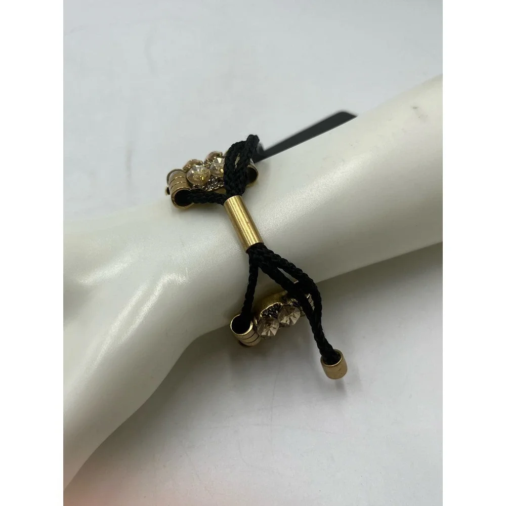 J. Crew Amber‎ Color Rhinestone Gold Tone Black Toggle Adjustable Bracelet